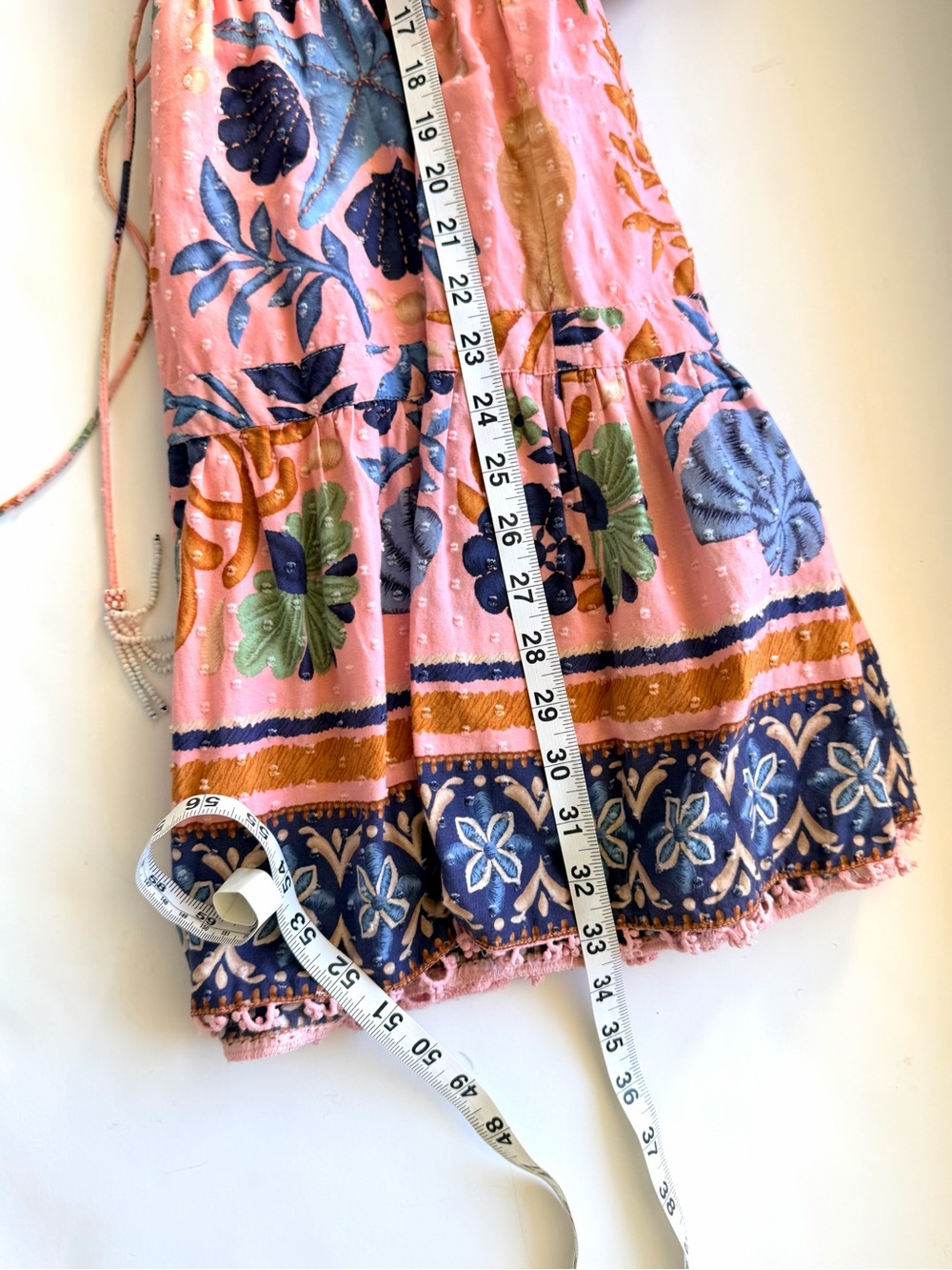 FARM Rio Seashell Tapestry Pink Mini Dress Beaded Tassels Puff Sleeve S - Picture 7 of 10